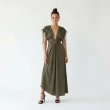 Women's Premium Evening Deep V - Neck Draped Maxi Dress &mdash; Elegant Fluid Formalwear &mdash; High - End Soir&eacute;es, Luxury Resort Wear &amp; Coastal Galas  - Olive Green