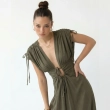 Women's Premium Evening Deep V - Neck Draped Maxi Dress &mdash; Elegant Fluid Formalwear &mdash; High - End Soir&eacute;es, Luxury Resort Wear &amp; Coastal Galas  - Olive Green