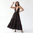 Women's Premium Evening Tiered V - Neck Sleeveless Maxi Dress &mdash; High - End Soir&eacute;es, Luxury Resort Wear &amp; Coastal Galas  - Brown