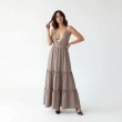 Women's Premium Evening Tiered V - Neck Sleeveless Maxi Dress &mdash; High - End Soir&eacute;es, Luxury Resort Wear &amp; Coastal Galas  - Beige