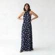 Women's Premium Polka Dot Halter - Neck Sleeveless Maxi Dress &mdash; Coastal Galas, Luxury Resort Wear &amp; Sunset Soir&eacute;es  - Navy Blue