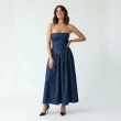 Women's Premium Strapless Structured Denim Midi Dress &mdash; Daytime Socials, Urban Escapes &amp; Weekend Luxury  - Dark Blue Denim