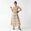 Women's Premium Evening Patterned Halter - Neck Sleeveless Maxi Dress &mdash; Coastal Galas, Luxury Resort Wear &amp; Sunset Soir&eacute;es  - Beige