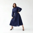 Women's Premium Shirt Long - Sleeve Button - Up Maxi Dress &mdash; Daytime Socials, Luxury Resort Lounging &amp; Summer Escapes  - Navy Blue
