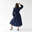 Women's Premium Shirt Long - Sleeve Button - Up Maxi Dress &mdash; Daytime Socials, Luxury Resort Lounging &amp; Summer Escapes  - Navy Blue