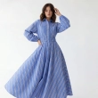 Women's Premium Shirt Long - Sleeve Button - Up Maxi Dress &mdash; Daytime Socials, Luxury Resort Lounging &amp; Summer Escapes  - Bolzano Striped Blue