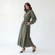 Women's Premium Shirt Long - Sleeve Button - Up Maxi Dress &mdash; Daytime Socials, Luxury Resort Lounging &amp; Summer Escapes  - Olive Green
