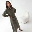 Women's Premium Shirt Long - Sleeve Button - Up Maxi Dress &mdash; Daytime Socials, Luxury Resort Lounging &amp; Summer Escapes  - Olive Green