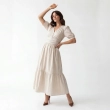 Women's Premium V - Neck Puff Sleeve Tiered Maxi Dress Cottagecore Gown &mdash; Coastal Galas, Luxury Resort Wear &amp; Sunset Soir&eacute;es  - White