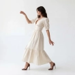 Women's Premium V - Neck Puff Sleeve Tiered Maxi Dress Cottagecore Gown &mdash; Coastal Galas, Luxury Resort Wear &amp; Sunset Soir&eacute;es  - White