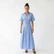 Women's Premium Shirt Short - Sleeve Striped Maxi Dress With Fabric Belt&mdash; Daytime Socials, Luxury Resort Lounging &amp; Summer Escapes  - Novara Striped Blue