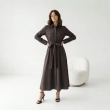 Women's Premium Shirt Long - Sleeve Button - Up Maxi Dress With Fabric Belt&mdash; Daytime Socials, Luxury Resort Wear &amp; Modern Evening Elegance  - Brown