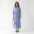 Women's Premium Shirt Long - Sleeve Maxi Dress With Fabric Belt &mdash; Daytime Socials, Luxury Resort Lounging &amp; Summer Escapes - Oakland Blue Striped