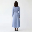 Women's Premium Shirt Long - Sleeve Maxi Dress With Fabric Belt &mdash; Daytime Socials, Luxury Resort Lounging &amp; Summer Escapes - Oakland Blue Striped