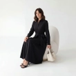Women's Premium Shirt Long - Sleeve Maxi Dress With Fabric Belt &mdash; Daytime Socials, Luxury Resort Lounging &amp; Summer Escapes - Black