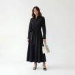 Women's Premium Shirt Long - Sleeve Maxi Dress With Fabric Belt &mdash; Daytime Socials, Luxury Resort Lounging &amp; Summer Escapes - Black