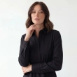 Women's Premium Shirt Long - Sleeve Maxi Dress With Fabric Belt &mdash; Daytime Socials, Luxury Resort Lounging &amp; Summer Escapes - Black