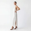 Women's Premium Evening Patterned Halter - Neck Sleeveless Maxi Dress &mdash; Coastal Galas, Luxury Resort Wear &amp; Sunset Soir&eacute;es - Philadelphia White