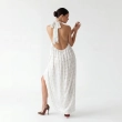 Women's Premium Evening Patterned Halter - Neck Sleeveless Maxi Dress &mdash; Coastal Galas, Luxury Resort Wear &amp; Sunset Soir&eacute;es - Philadelphia White