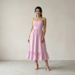 Women's Regular Casual Chic Midi Dress - Summer Spaghetti Straps and Ruffle Hem - Pink