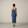 Women's Slim Halter Maxi Dress - Side Ruched Celebration Style - Navy Blue &amp; White