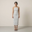 Women's Slim Halter Maxi Dress - Side Ruched Celebration Style - Navy Blue &amp; White