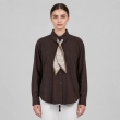 Women's Regular Modern Tailored Blouse With Tie And Buffer - Classic Long-Sleeved - Coffee Brown