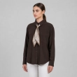 Women's Regular Modern Tailored Blouse With Tie And Buffer - Classic Long-Sleeved - Coffee Brown