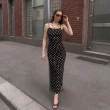 Women's Slim Halter Maxi Dress - Side Ruched Celebration Style - Navy Blue &amp; White