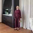 Women's Regular High-Neck Set With Fabric Belt - Sophisticated Office &amp; Semi-Formal Coordinate -Burgundy
