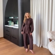 Women's Regular High-Neck Set With Fabric Belt - Sophisticated Office &amp; Semi-Formal Coordinate -Coffee Brown
