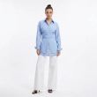 Women's Premium Casual Long - Sleeve Button - Up Shirt With Fabric Belt&mdash; Luxury Lounging, Daytime Socials &amp; Summer Escapes  - San Jose  - Striped Blue