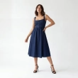 Women's Premium Denim Flattering Silhouette Midi sleeveless Dress &mdash; Daytime Socials, Weekend Outings &amp; Chic Streetwear  - Blue Denim
