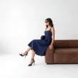 Women's Premium Denim Flattering Silhouette Midi sleeveless Dress &mdash; Daytime Socials, Weekend Outings &amp; Chic Streetwear  - Blue Denim