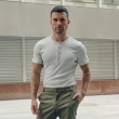 Men&rsquo;s Short Sleeve Ribbed Henley T-Shirt - Button Detail Lightweight Slim Fit Tee for Summer and Everyday Wear - Grey