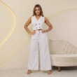 Women&rsquo;s Tailored Set - Elegant Vest and Wide Leg Pants Outfit for Work and Office Wear - White