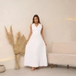 Women&rsquo;s Luxury Dress - Elegant Short Sleeve Long Flowy Dress with Fabric Belt for Special Occasions and Evening Wear - White