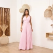 Women&rsquo;s Pleated Tailored Jumpsuit - Sleeveless Elegant One-Piece Outfit with Fabric Belt for Casual and Evening Wear - Pink