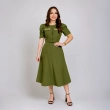 Women&rsquo;s Jasmin Set - Short Sleeve Shirt and Long Skirt Matching Outfit for Elegant Everyday Wear - Olive Green