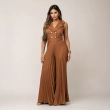 Women&rsquo;s Pleated Tailored Jumpsuit - Sleeveless Elegant One-Piece Outfit with Fabric Belt for Casual and Evening Wear -  Chestnut Brown