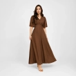 Women&rsquo;s Tamara Dress - Elegant 3/4 Sleeve Flowy Midi Dress for Everyday Wear - Caramel Brown