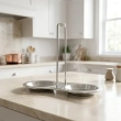 Stainless Steel AFCO Steady Double Spoon Rest with Central Handle Pillar Silver