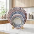 Porcelain Chichi Kar Porselen Dinnerware Set Blue Pino Abstract Concentric Pattern 24-Piece