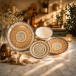 Porcelain Chichi Kar Porselen Dinnerware Set Leonberg Mandala Yellow Blue 24-Piece
