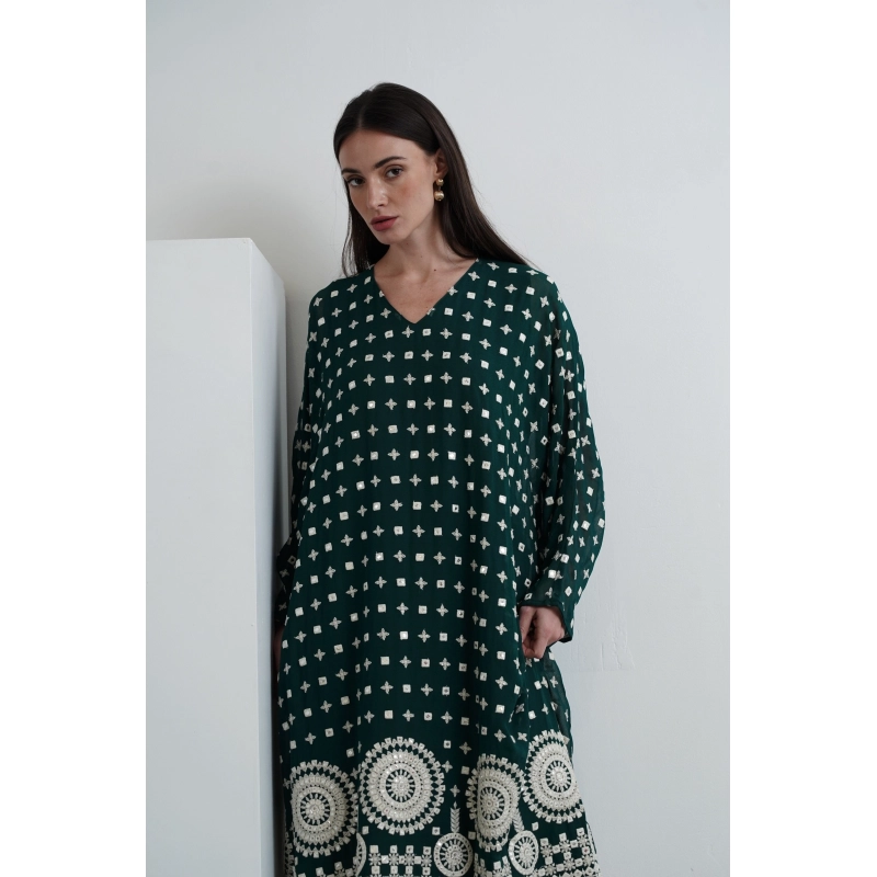 Embroidered Dress - Dark Green