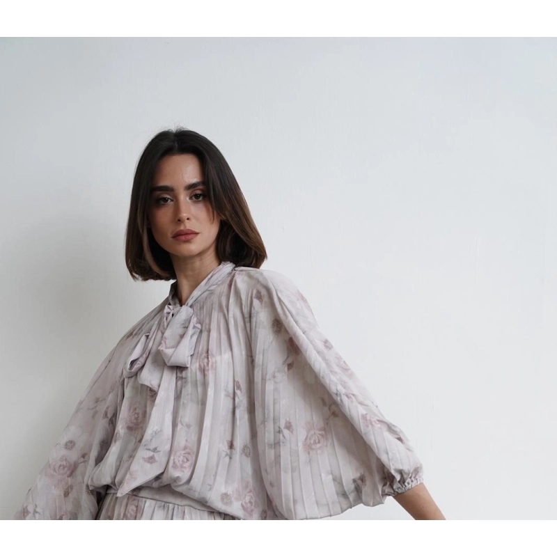 Floral Pleated Shirt - Grey