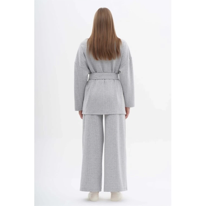 Neckless Striped Long Sleeve Blazer with Palazzo Pants