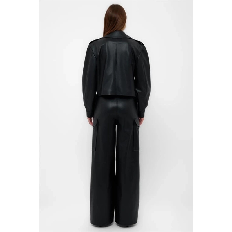 DOUBLE WAIST FAUX LEATHER JACKET