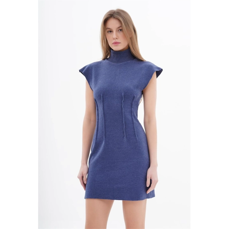 High Neck Sleeveless Mini Dress with Waist Darts