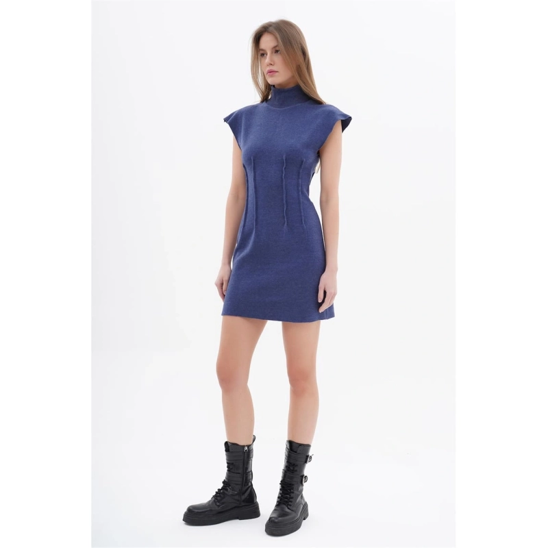 High Neck Sleeveless Mini Dress with Waist Darts